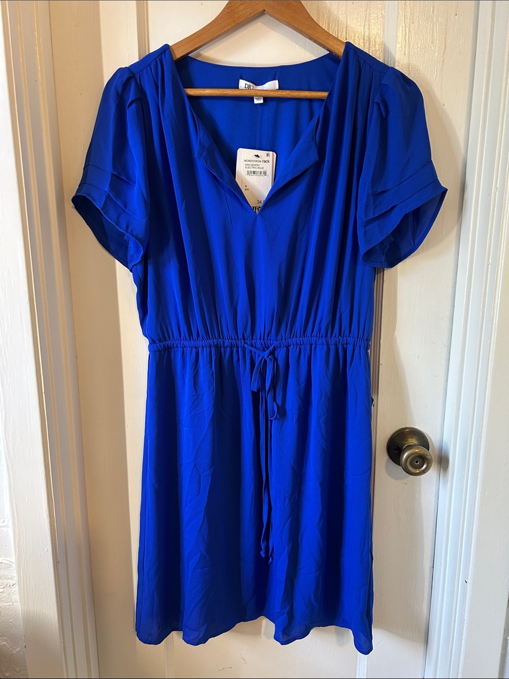 DR2 Royal Blue V-Neck Drawstring Waist Mini Dress